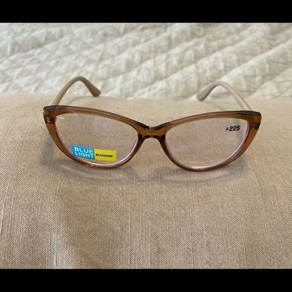 💼Fashion Readers, Plastic Frame Tan/Clear Frames, Neutral, Cat Eye - Picture 4 of 7